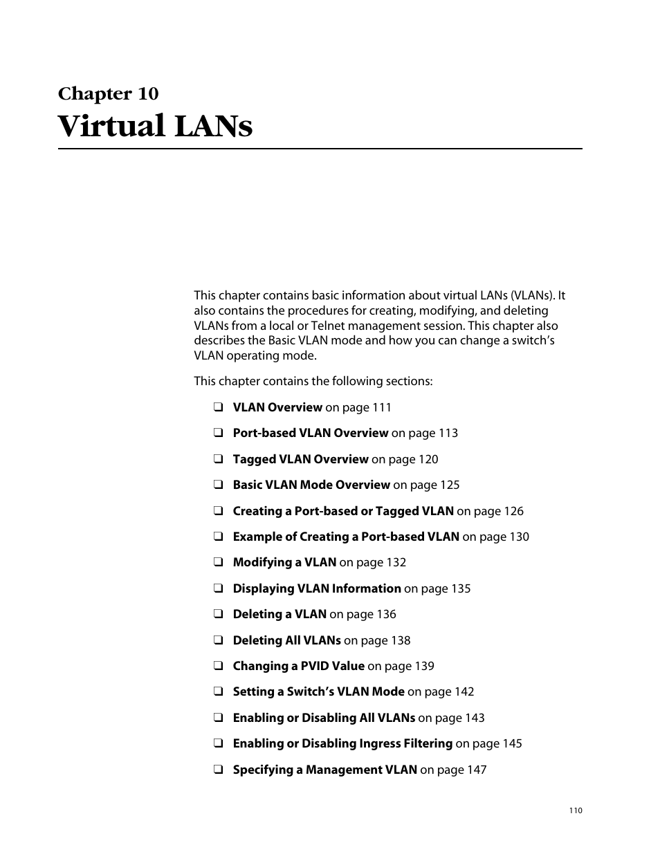 Chapter 10, Virtual lans | Allied Telesis AT-S39 User Manual | Page 110 / 299