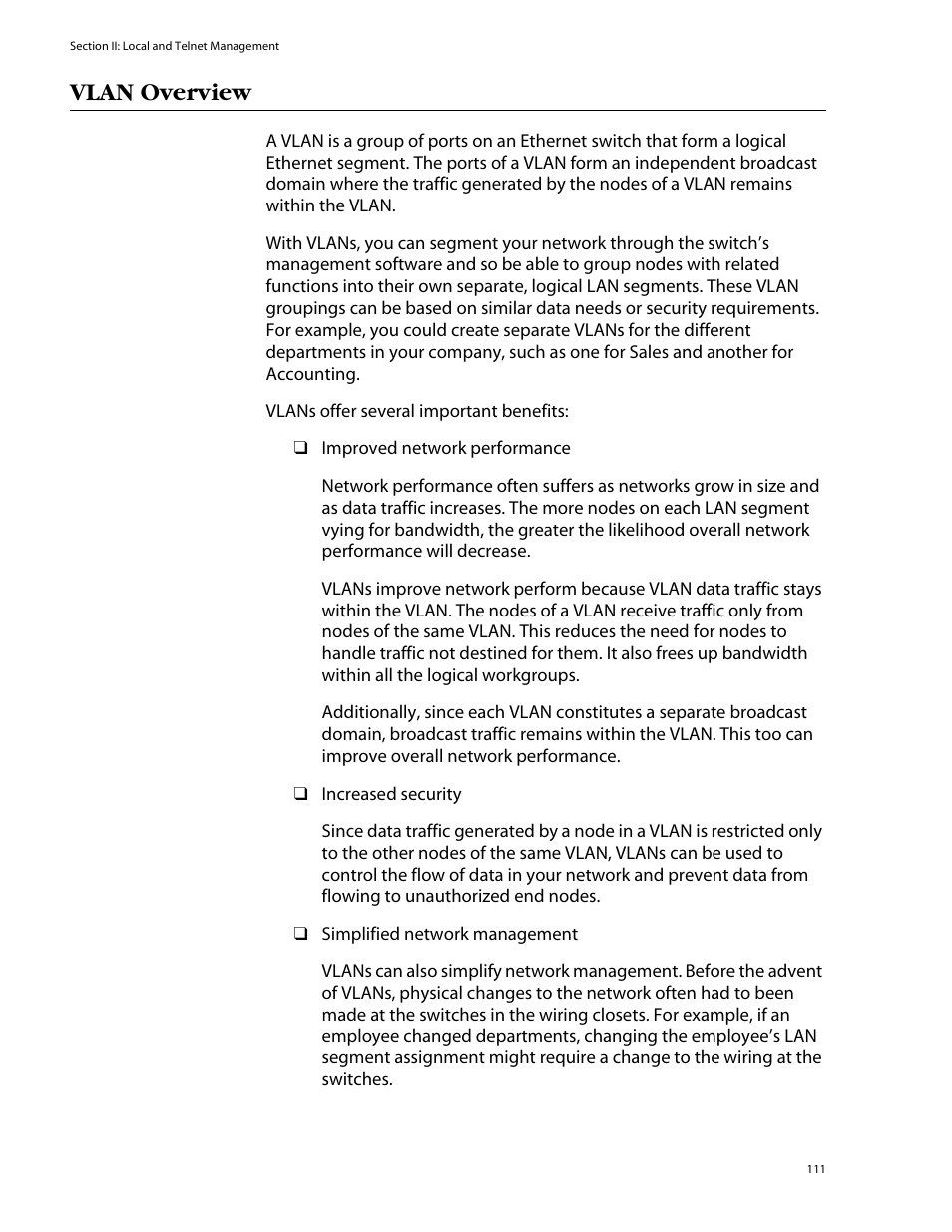 Vlan overview | Allied Telesis AT-S39 User Manual | Page 111 / 299