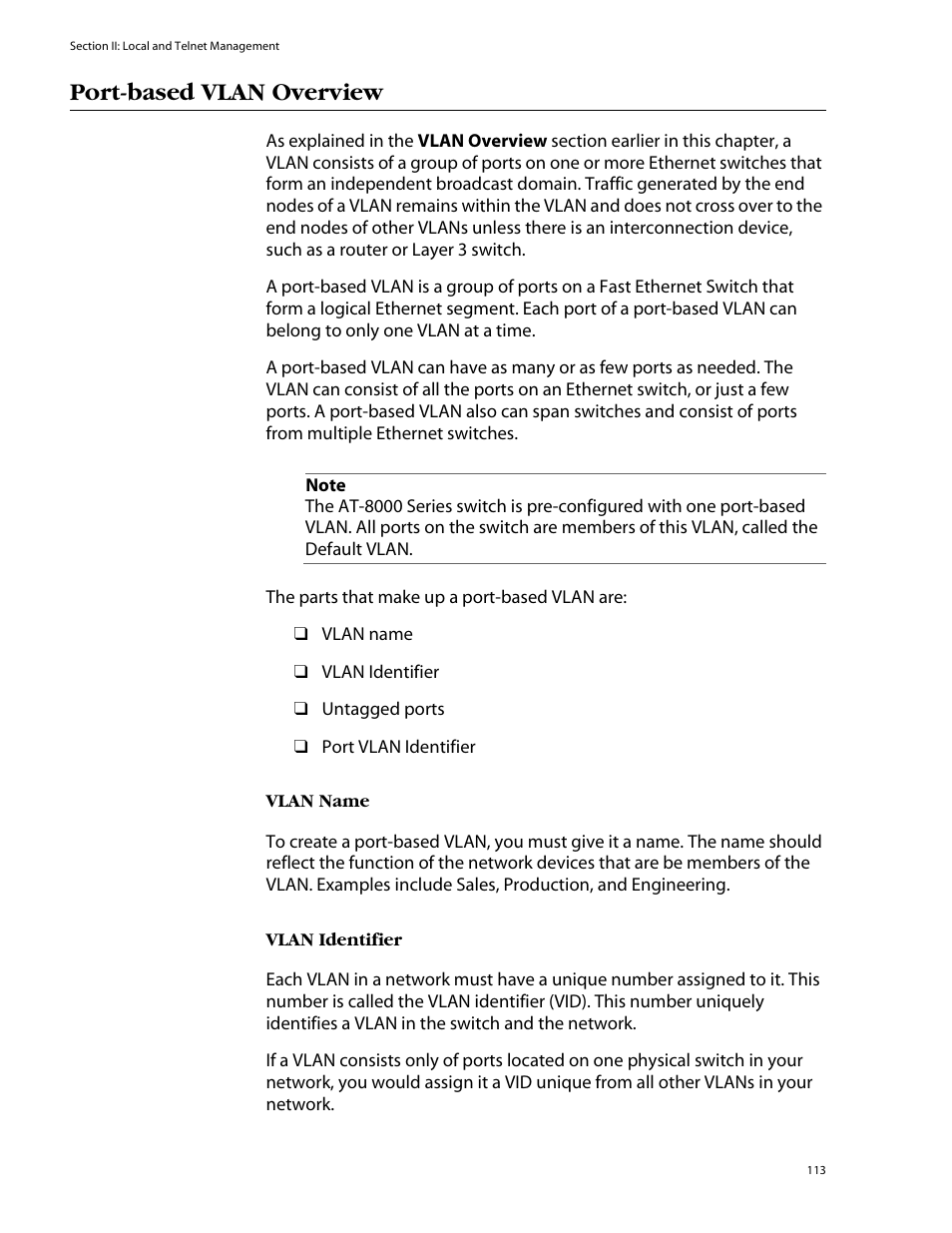 Port-based vlan overview | Allied Telesis AT-S39 User Manual | Page 113 / 299