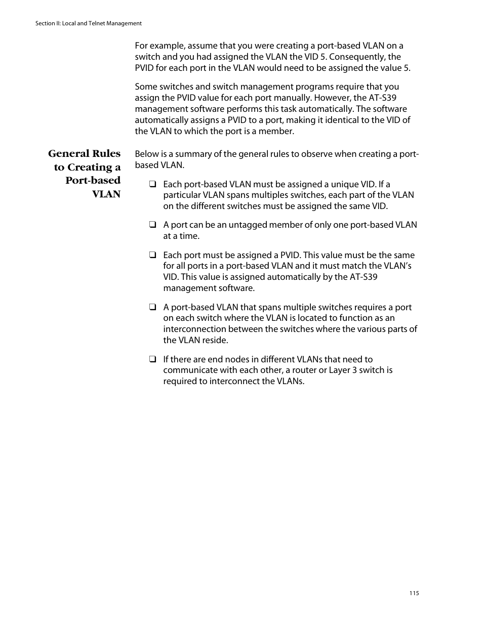General rules to creating a port-based vlan | Allied Telesis AT-S39 User Manual | Page 115 / 299