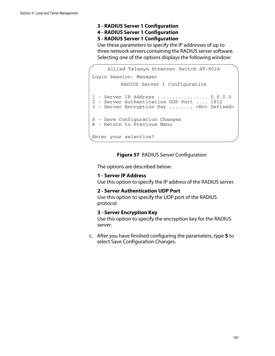 Figure 57: radius server configuration | Allied Telesis AT-S39 User Manual | Page 187 / 299
