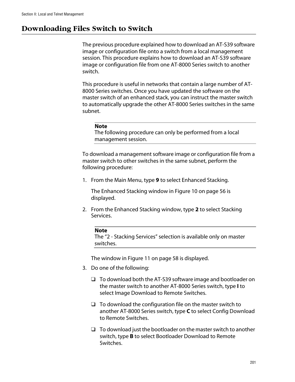 Downloading files switch to switch | Allied Telesis AT-S39 User Manual | Page 201 / 299