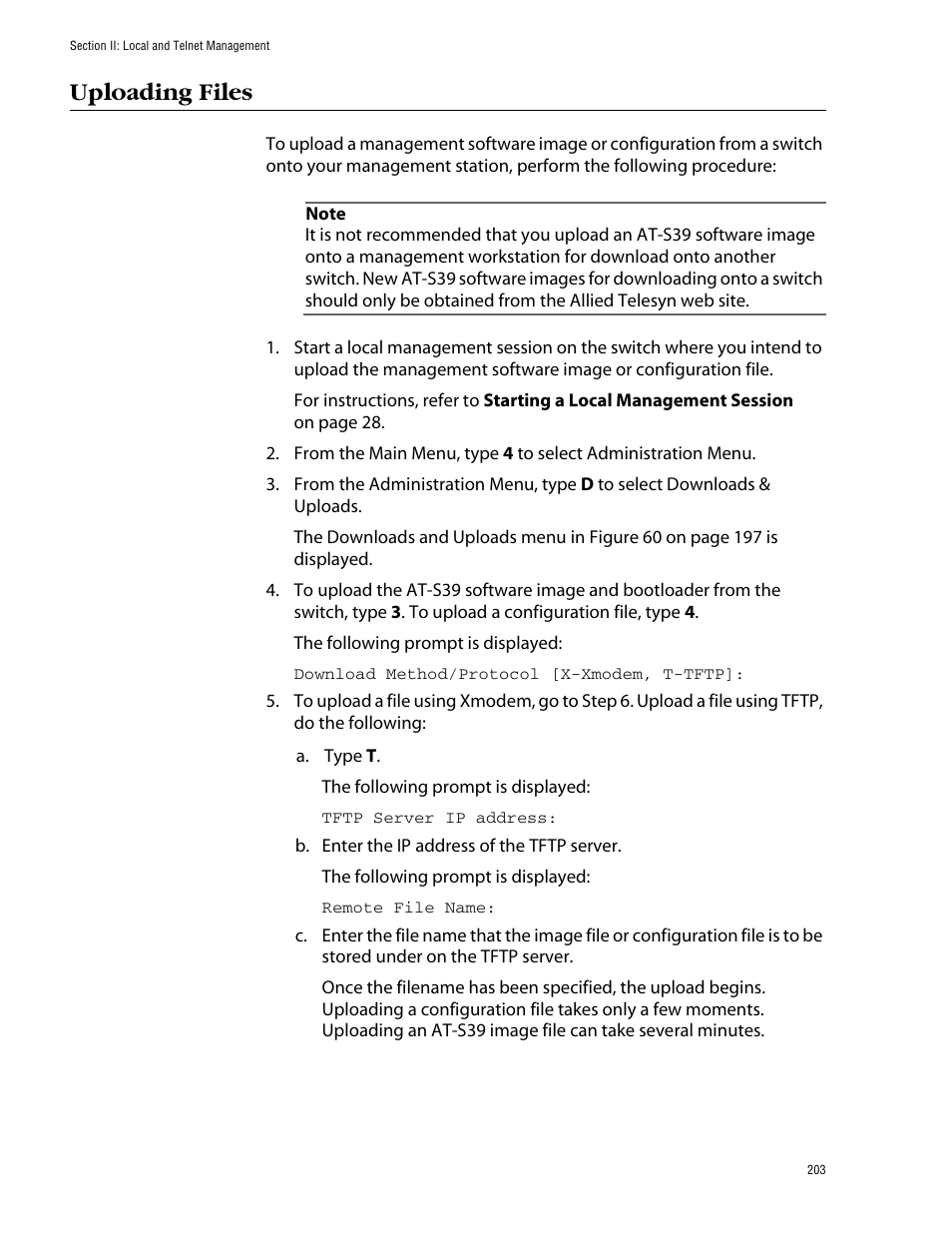 Uploading files | Allied Telesis AT-S39 User Manual | Page 203 / 299