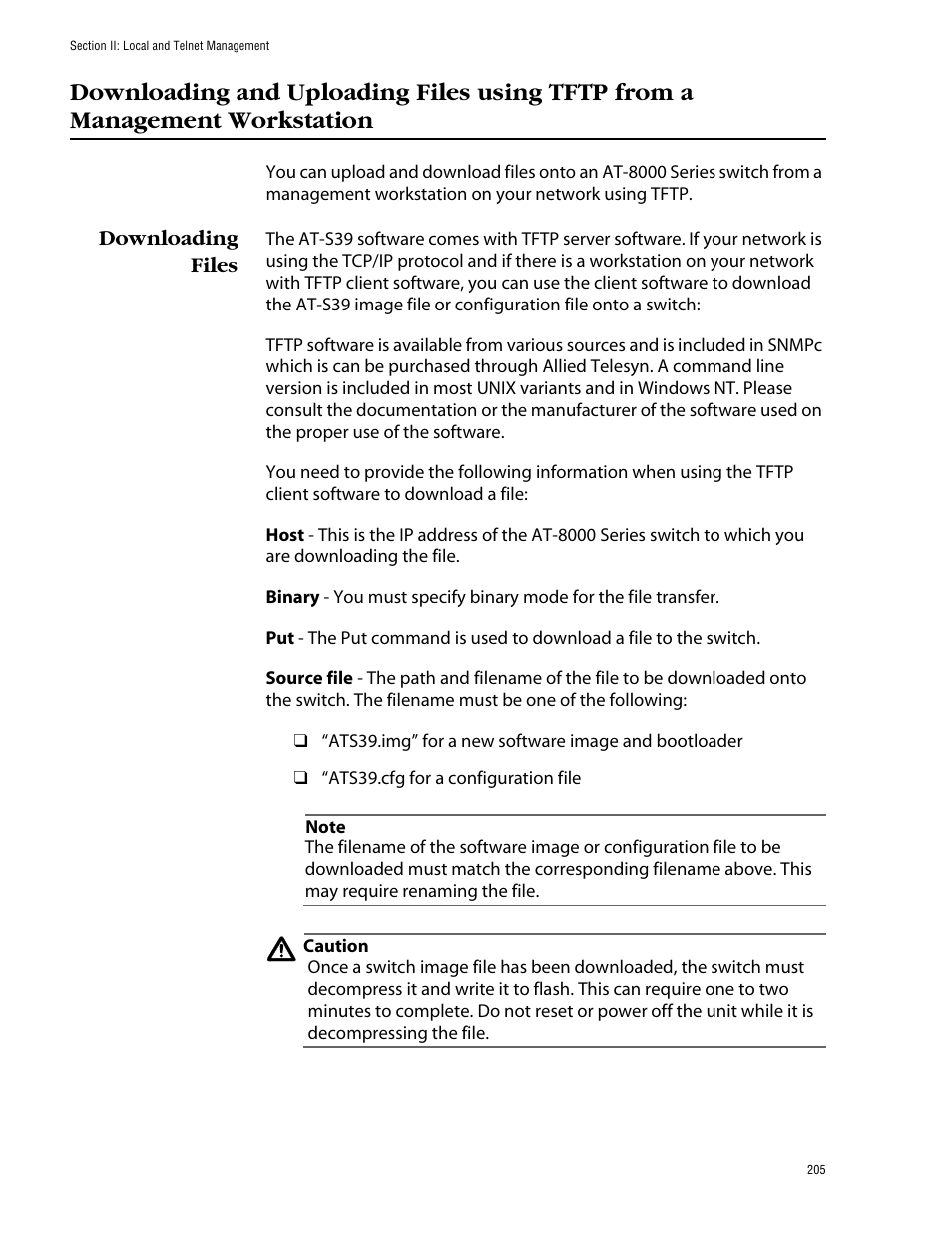 Downloading files | Allied Telesis AT-S39 User Manual | Page 205 / 299