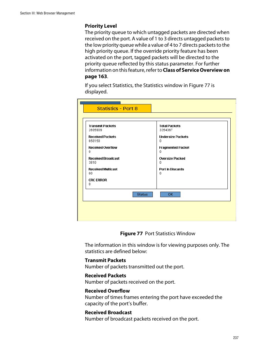 Figure 77: port statistics window | Allied Telesis AT-S39 User Manual | Page 237 / 299