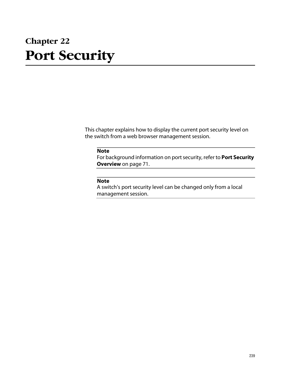 Chapter 22, Port security | Allied Telesis AT-S39 User Manual | Page 239 / 299