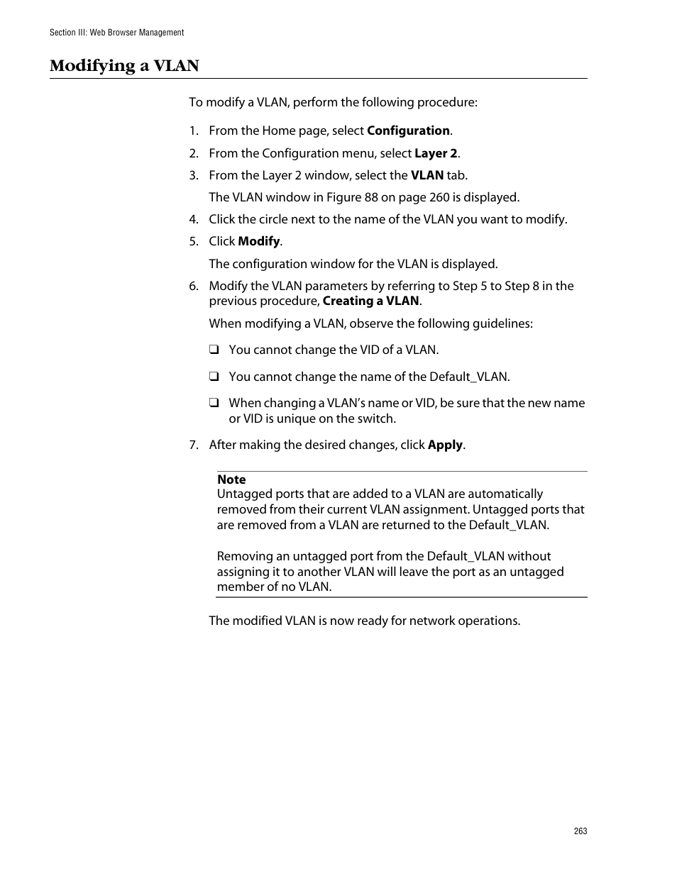 Modifying a vlan | Allied Telesis AT-S39 User Manual | Page 263 / 299