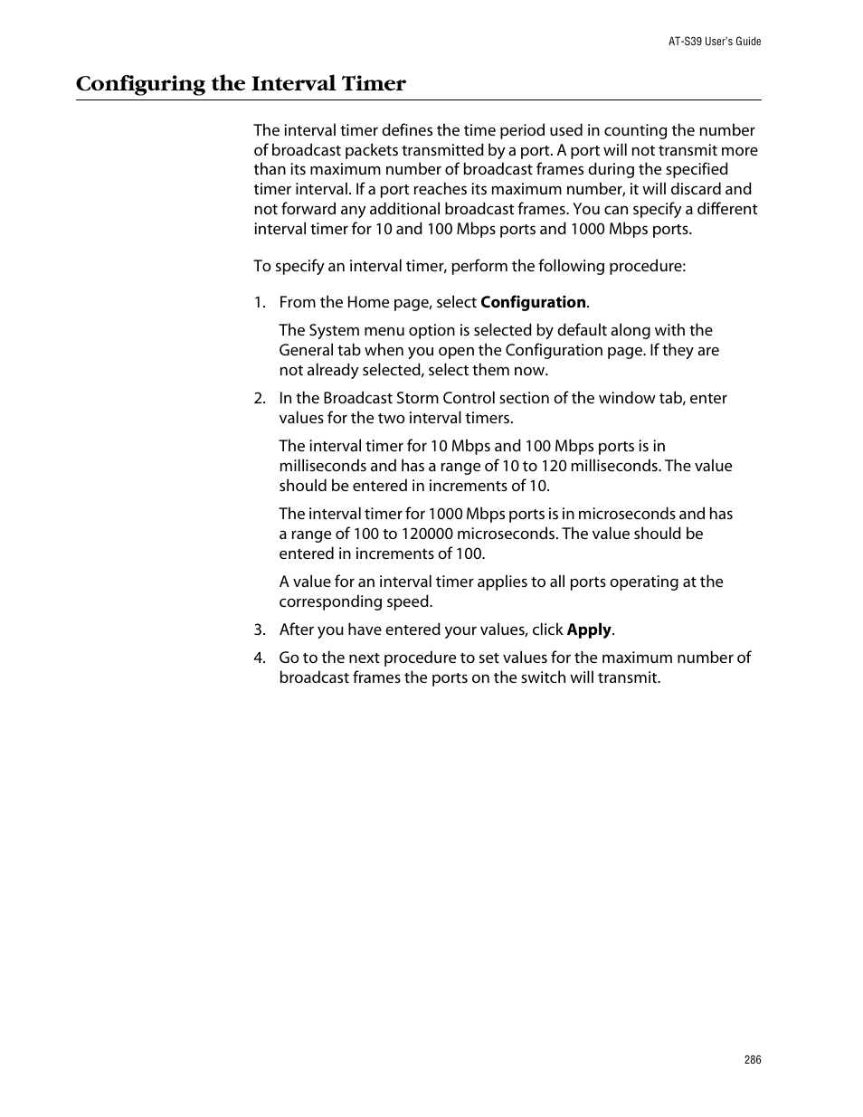 Configuring the interval timer | Allied Telesis AT-S39 User Manual | Page 286 / 299