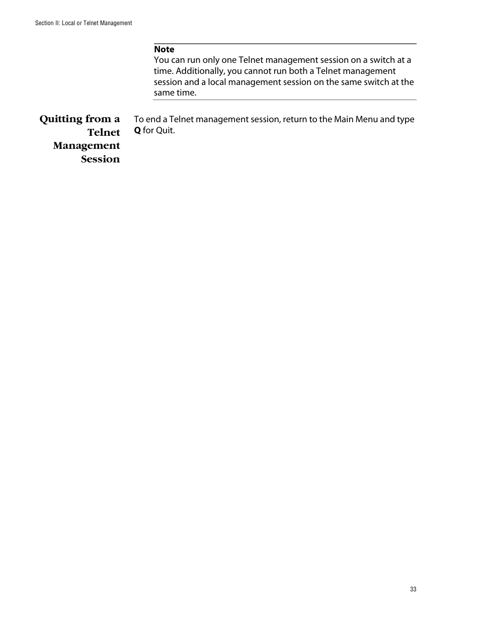 Quitting from a telnet management session, Stp and rstp overview | Allied Telesis AT-S39 User Manual | Page 33 / 299