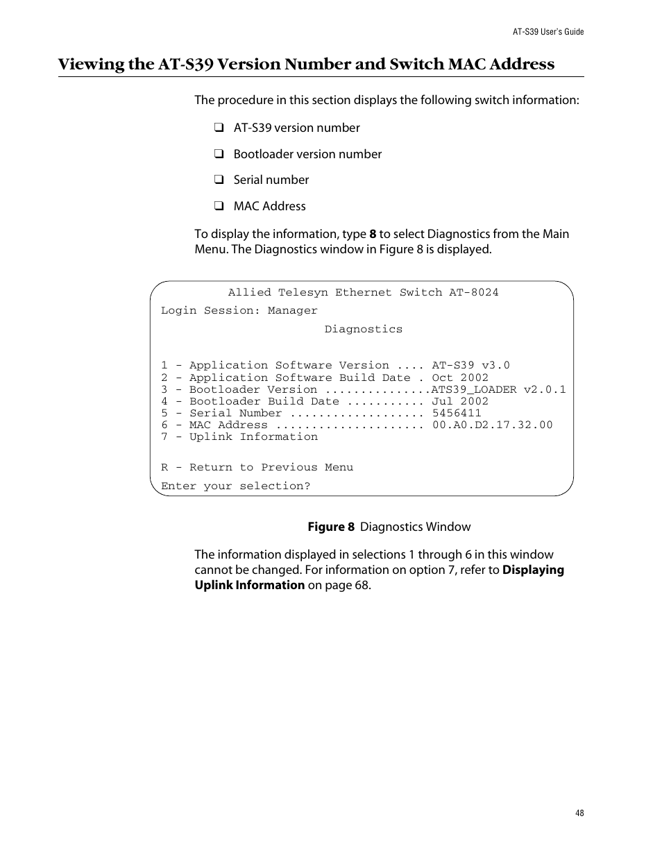 Figure 8: diagnostics window | Allied Telesis AT-S39 User Manual | Page 48 / 299