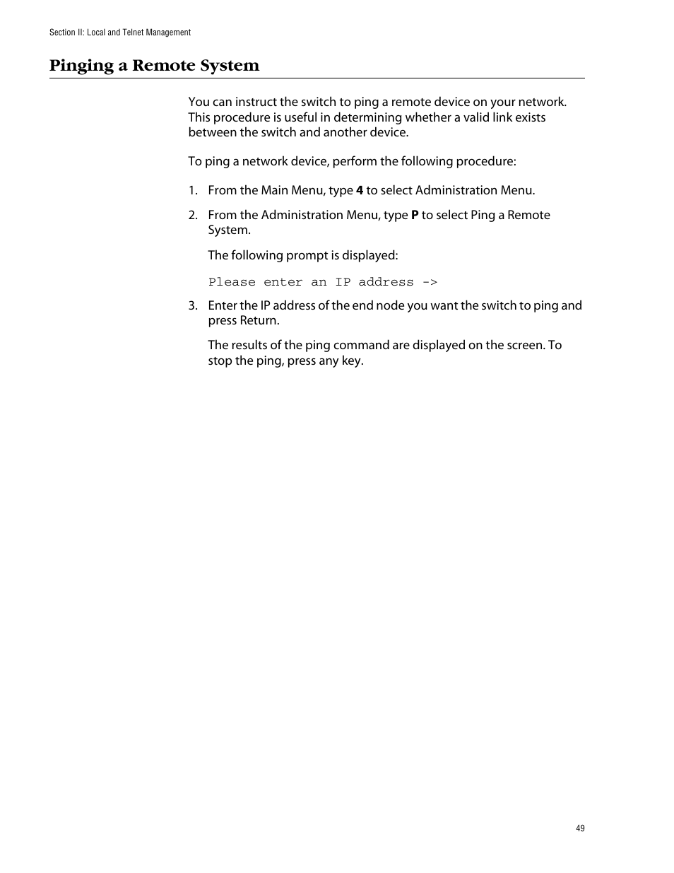 Pinging a remote system | Allied Telesis AT-S39 User Manual | Page 49 / 299