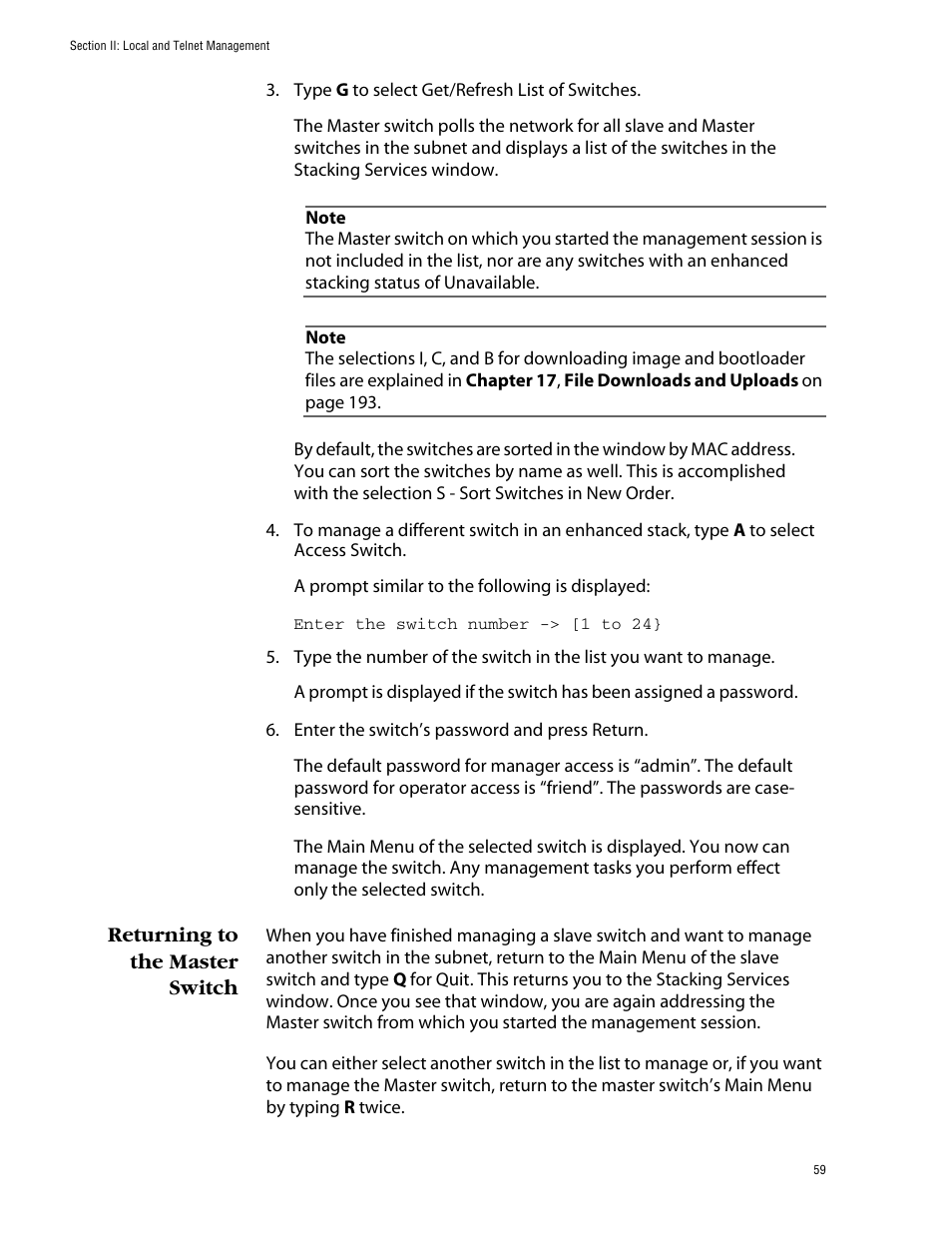 Returning to the master switch | Allied Telesis AT-S39 User Manual | Page 59 / 299