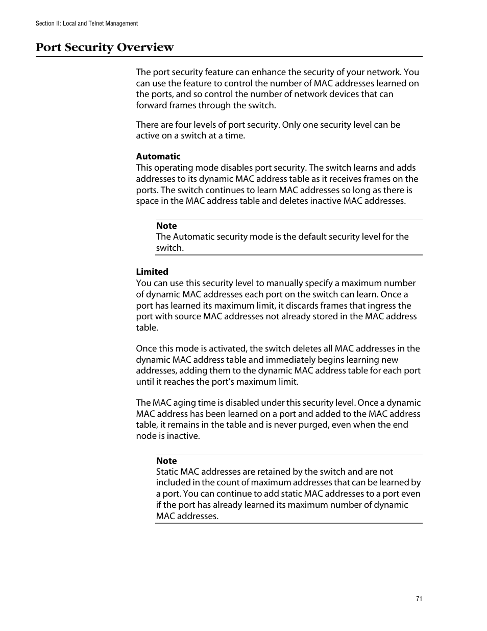 Port security overview | Allied Telesis AT-S39 User Manual | Page 71 / 299