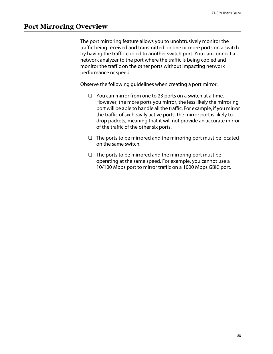 Port mirroring overview | Allied Telesis AT-S39 User Manual | Page 88 / 299