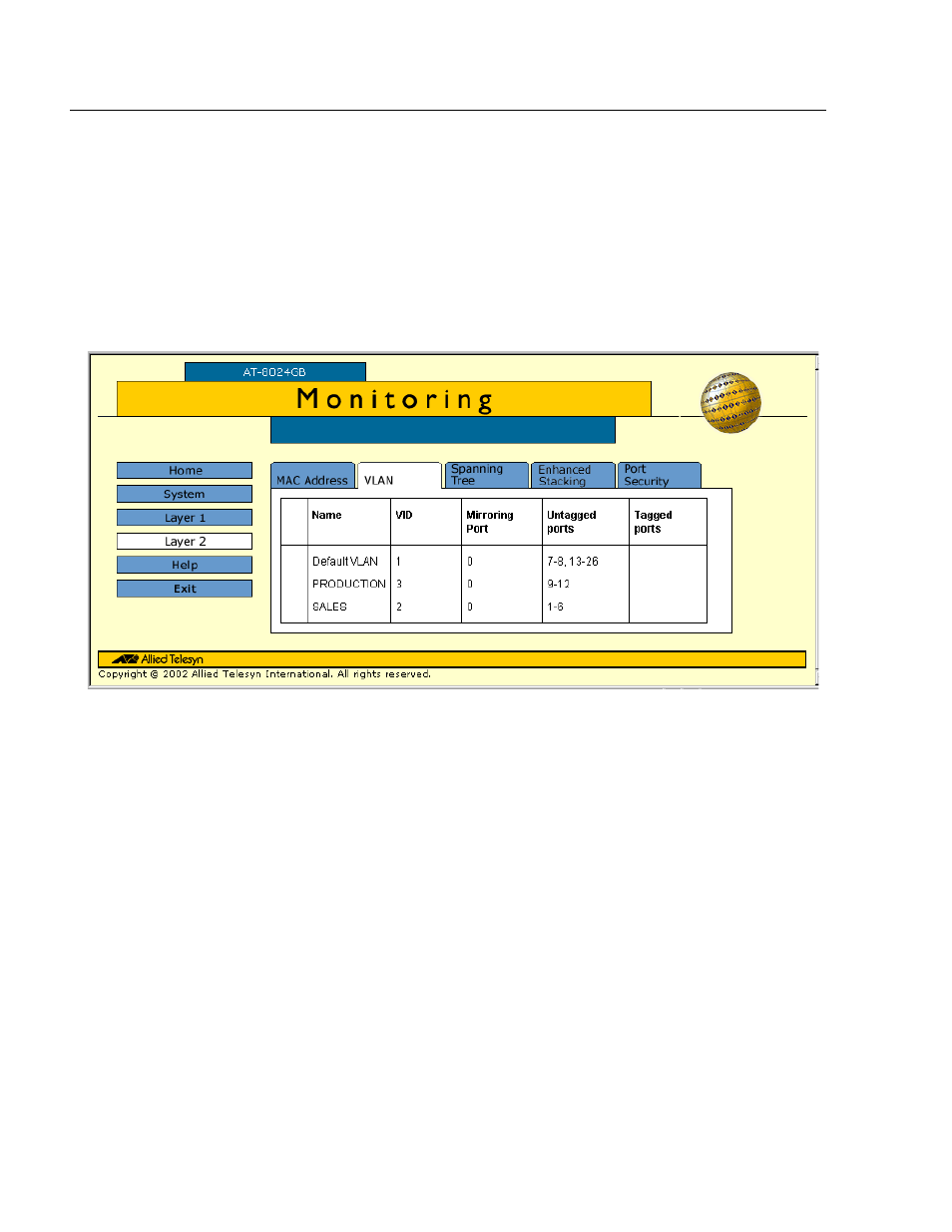 Displaying vlans | Allied Telesis AT-S39 User Manual | Page 284 / 319