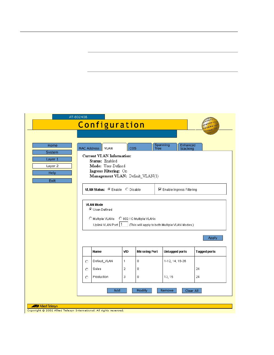 Selecting a multiple vlans mode | Allied Telesis AT-S39 User Manual | Page 285 / 319