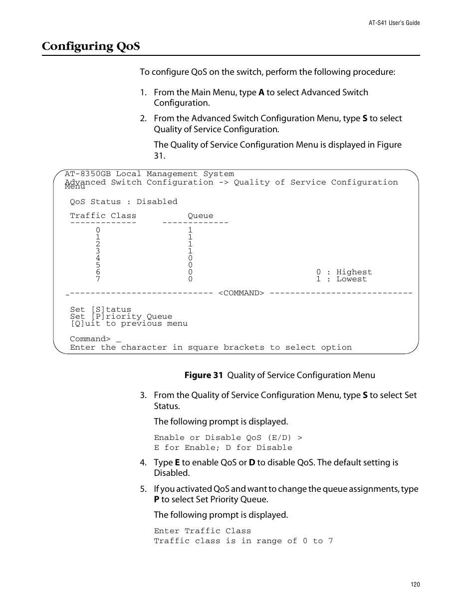 Configuring qos | Allied Telesis AT-S41 User Manual | Page 120 / 233