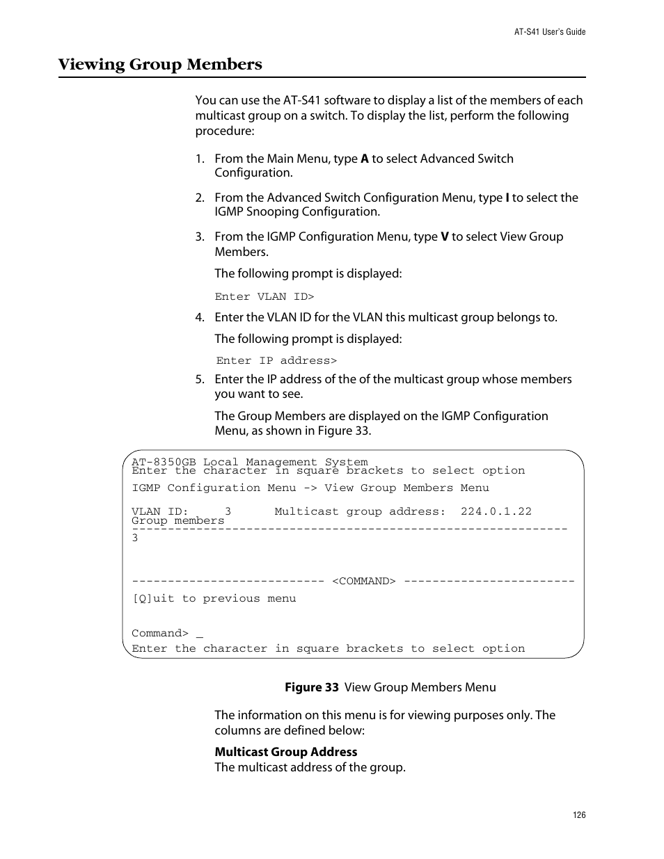 Viewing group members | Allied Telesis AT-S41 User Manual | Page 126 / 233