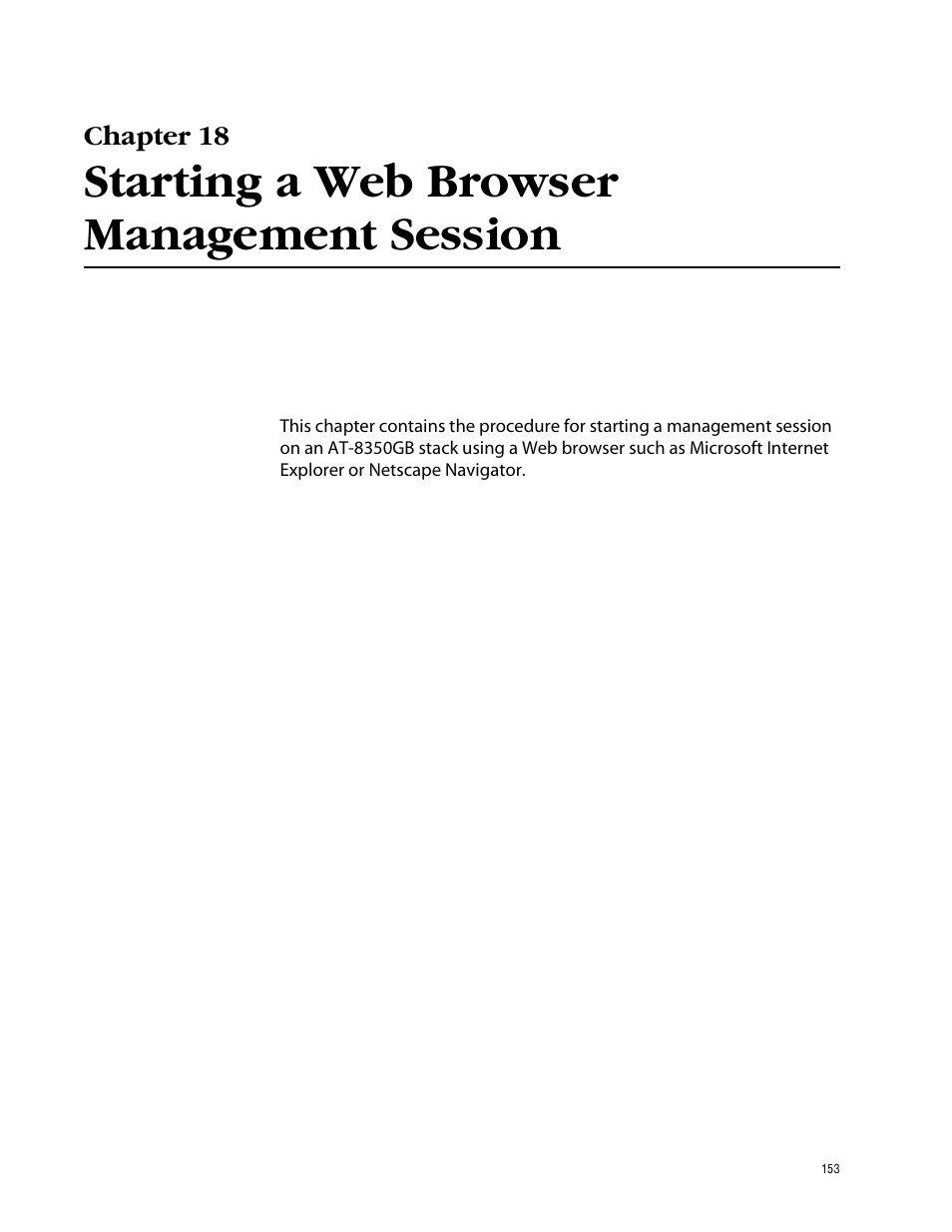 Chapter 18, Starting a web browser management session | Allied Telesis AT-S41 User Manual | Page 153 / 233