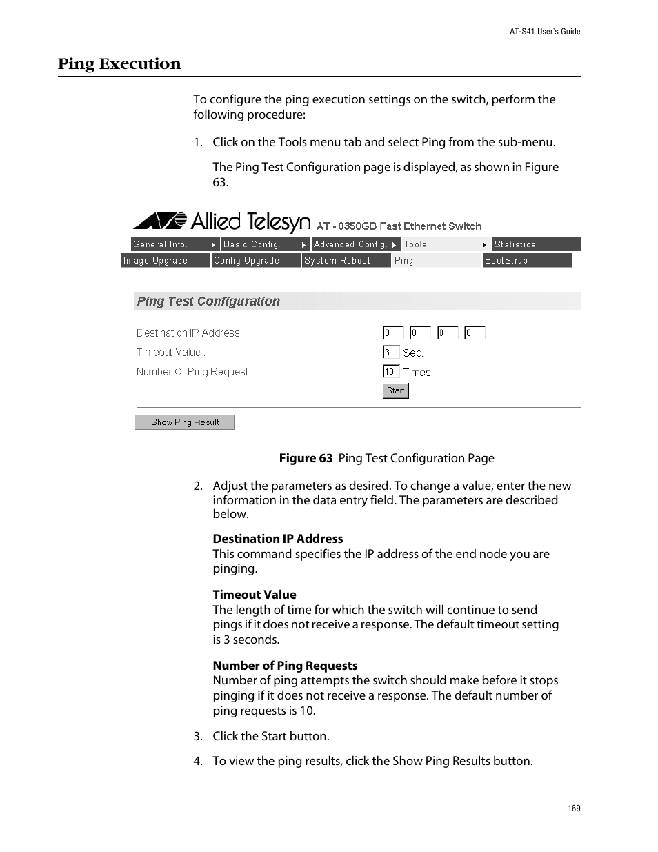 Ping execution | Allied Telesis AT-S41 User Manual | Page 169 / 233