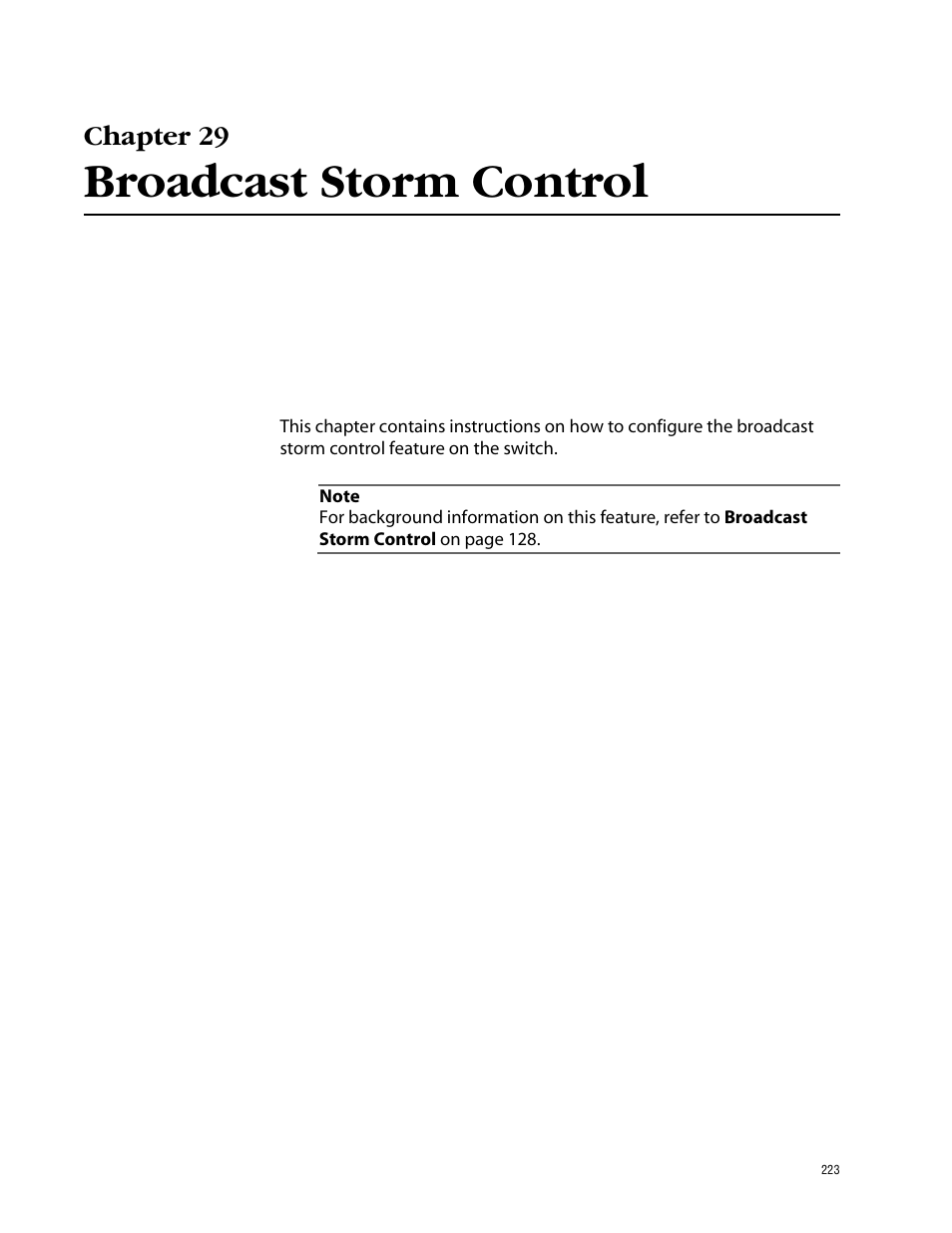 Chapter 29, Broadcast storm control | Allied Telesis AT-S41 User Manual | Page 223 / 233