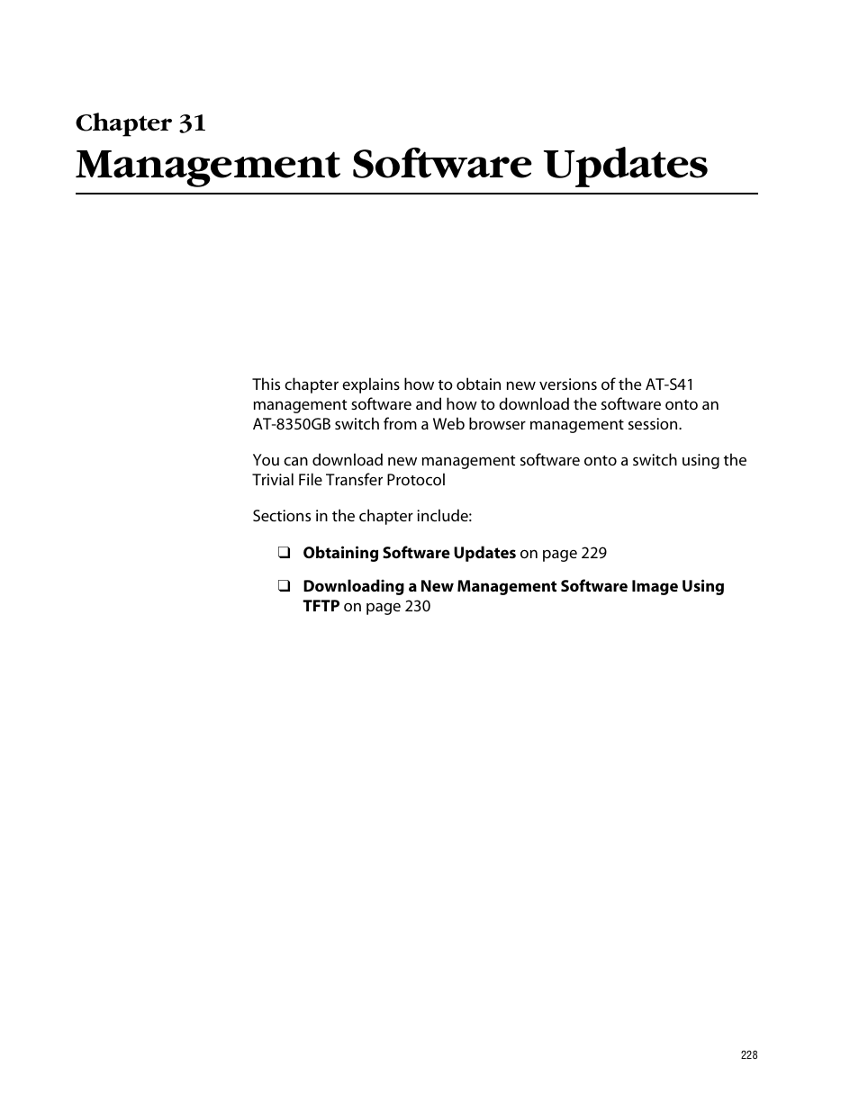 Chapter 31, Management software updates | Allied Telesis AT-S41 User Manual | Page 228 / 233