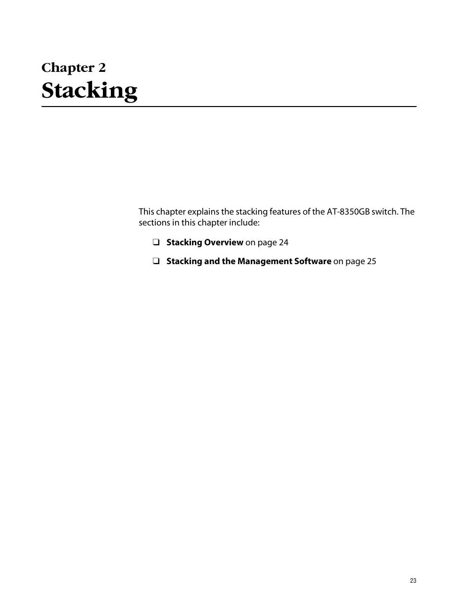 Chapter 2, Stacking | Allied Telesis AT-S41 User Manual | Page 23 / 233