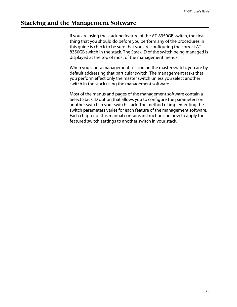 Stacking and the management software | Allied Telesis AT-S41 User Manual | Page 25 / 233