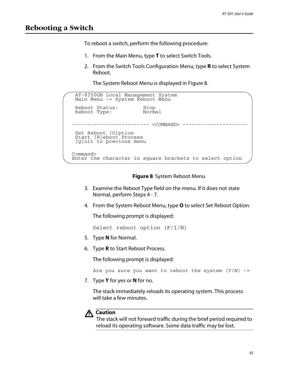 Rebooting a switch | Allied Telesis AT-S41 User Manual | Page 45 / 233