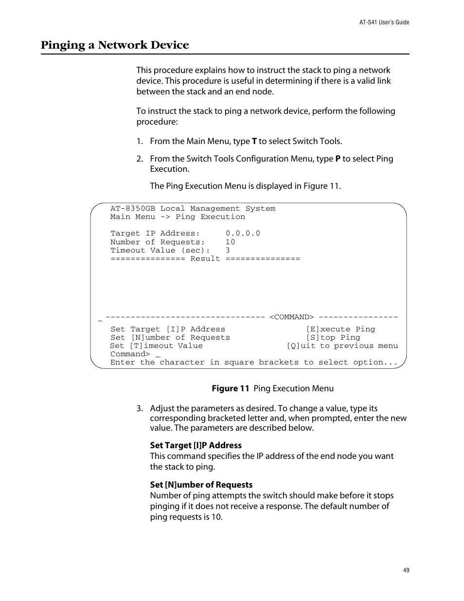 Pinging a network device | Allied Telesis AT-S41 User Manual | Page 49 / 233