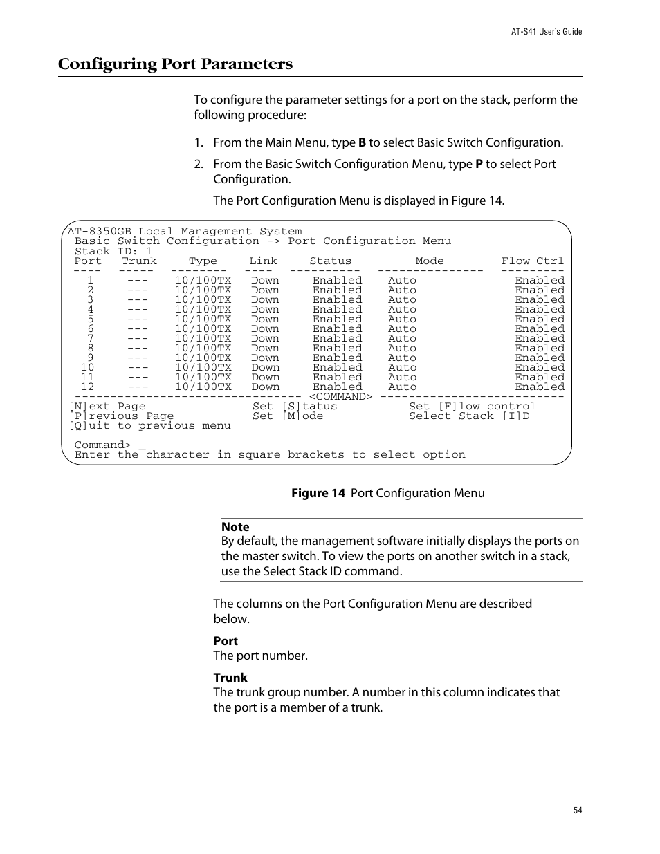 Configuring port parameters | Allied Telesis AT-S41 User Manual | Page 54 / 233