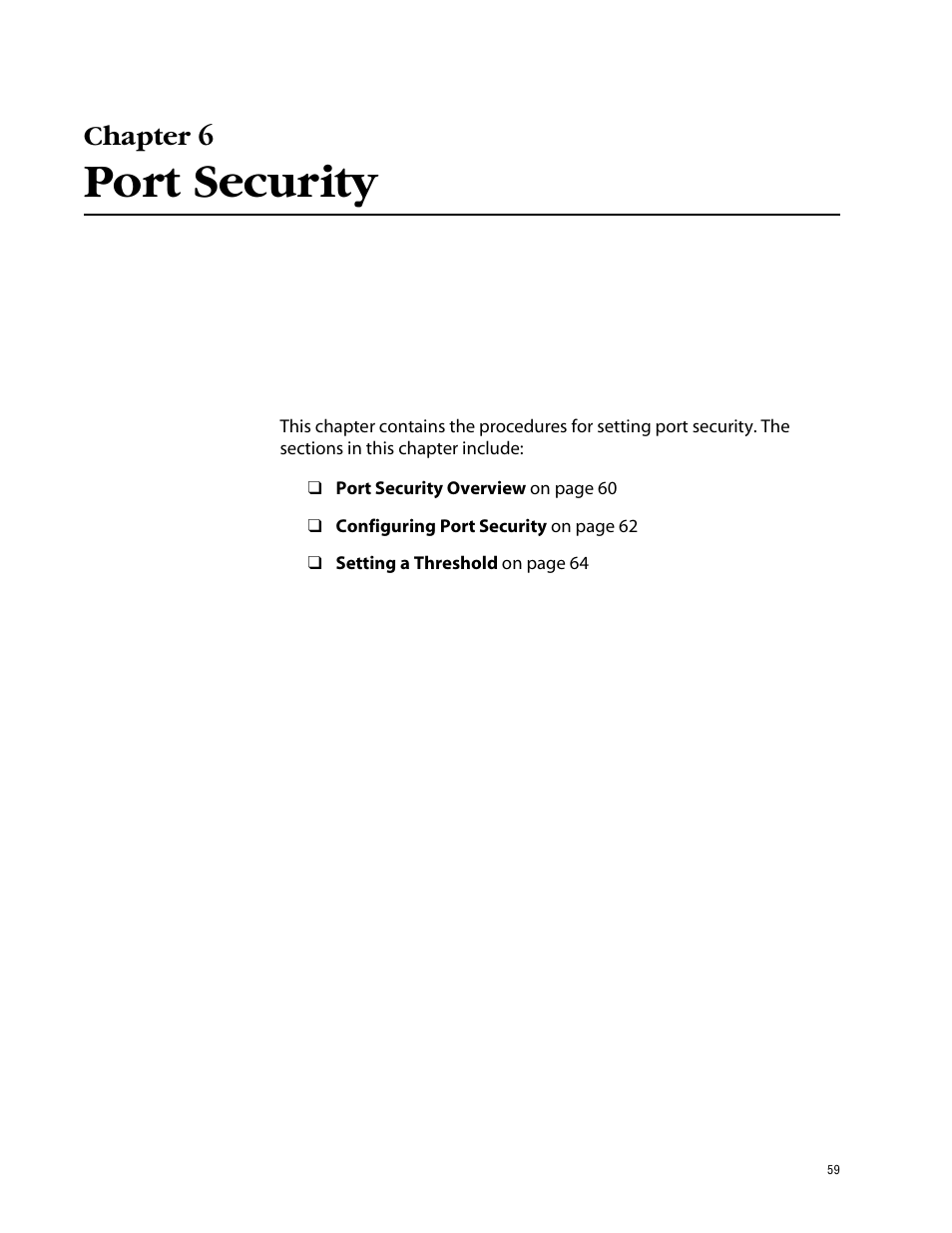 Chapter 6, Port security | Allied Telesis AT-S41 User Manual | Page 59 / 233