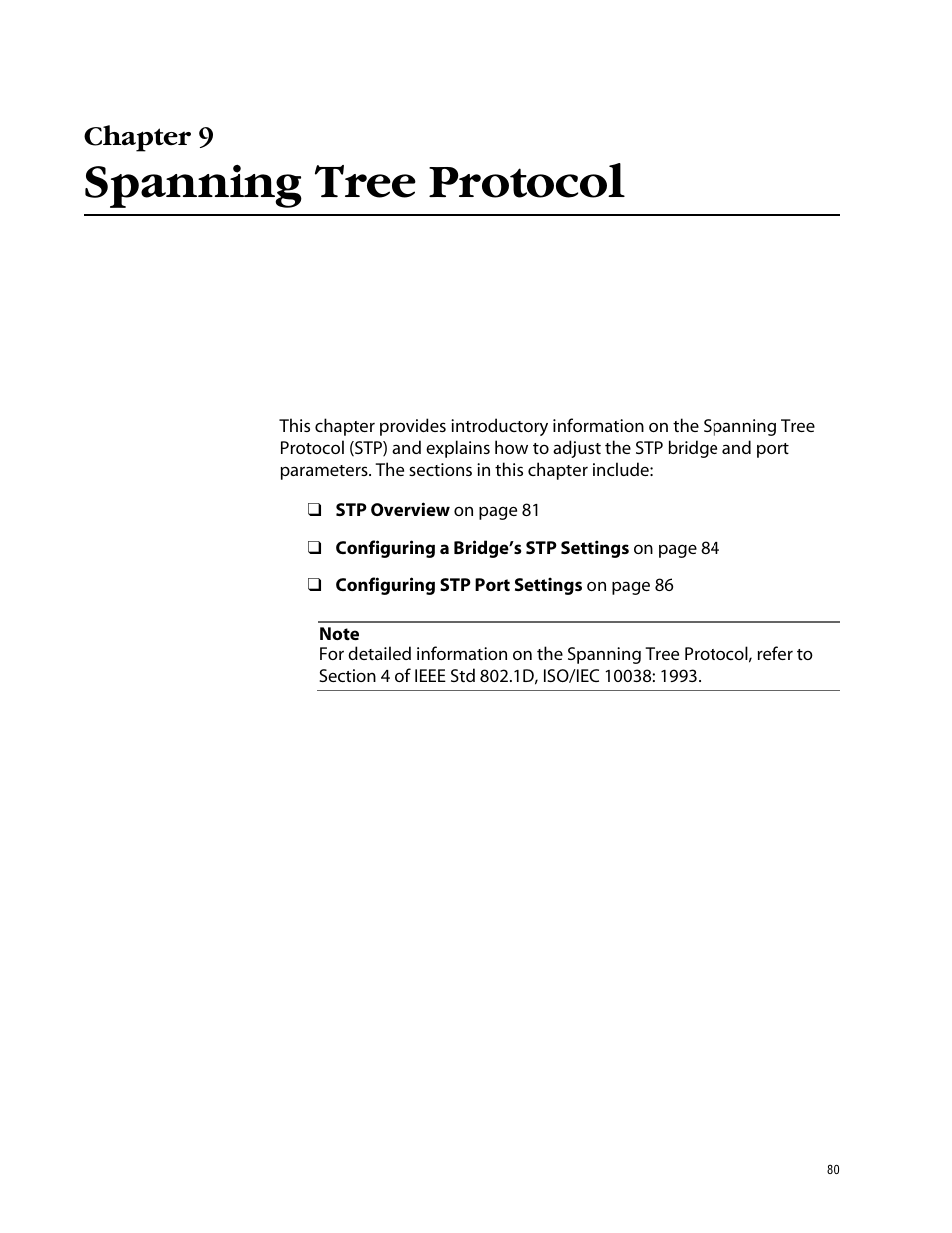 Chapter 9, Spanning tree protocol | Allied Telesis AT-S41 User Manual | Page 80 / 233