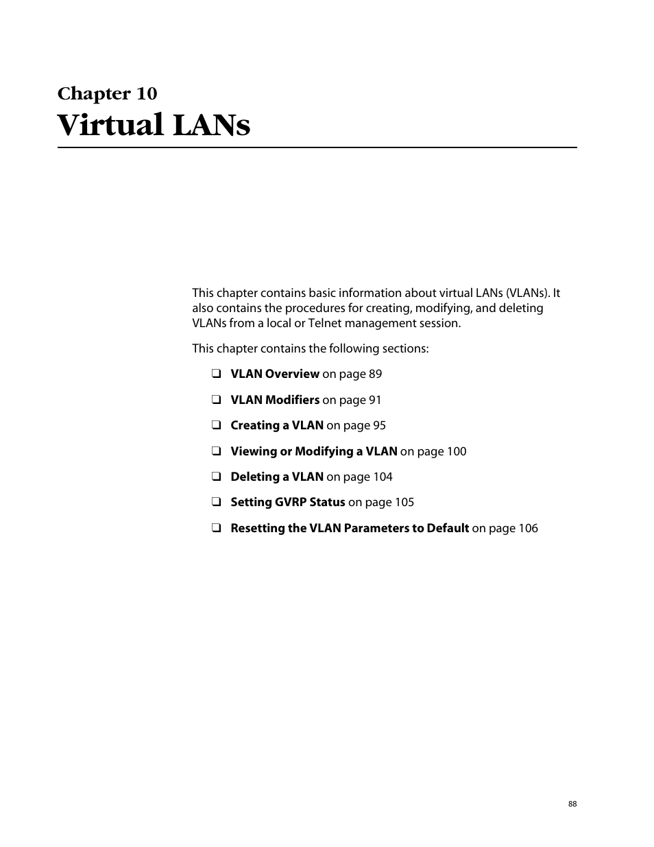 Chapter 10, Virtual lans | Allied Telesis AT-S41 User Manual | Page 88 / 233