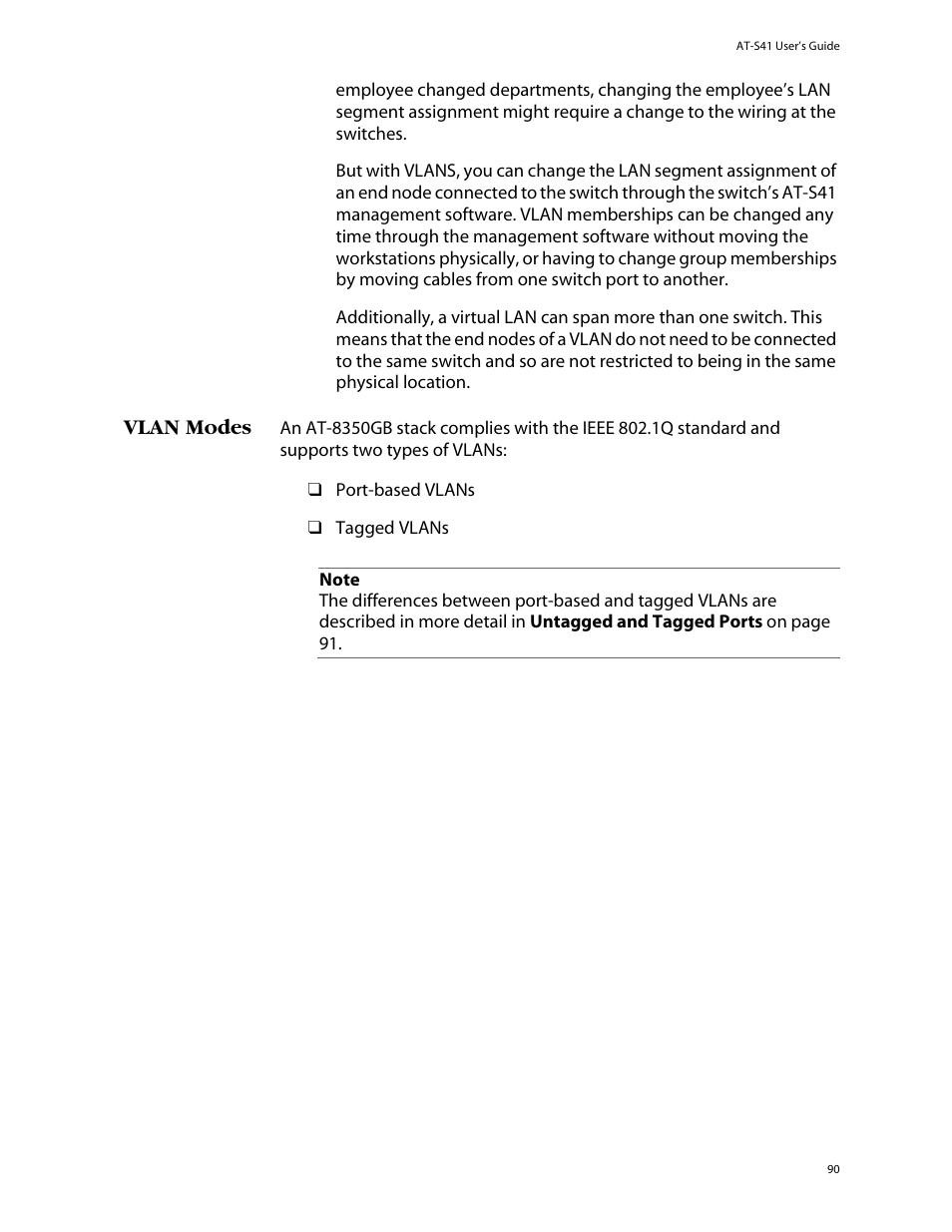 Vlan modes | Allied Telesis AT-S41 User Manual | Page 90 / 233