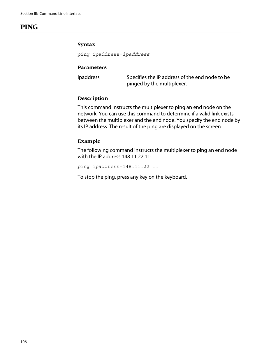 Ping | Allied Telesis AT-S47 User Manual | Page 106 / 154