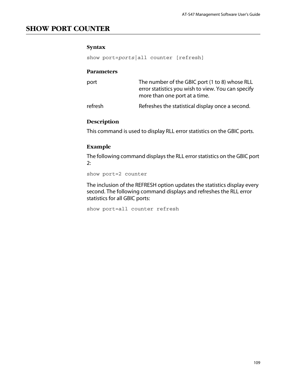 Show port counter | Allied Telesis AT-S47 User Manual | Page 109 / 154