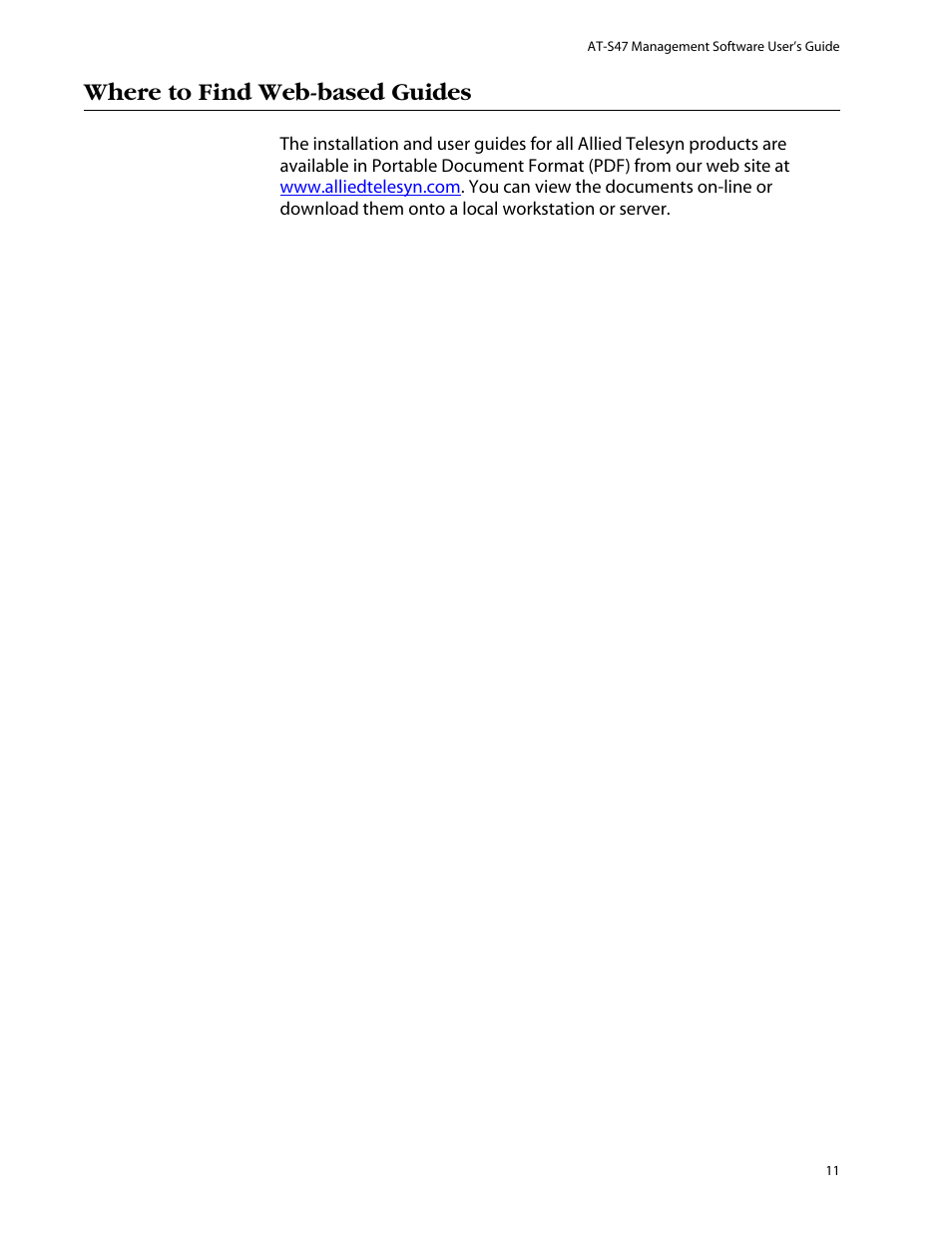 Where to find web-based guides | Allied Telesis AT-S47 User Manual | Page 11 / 154