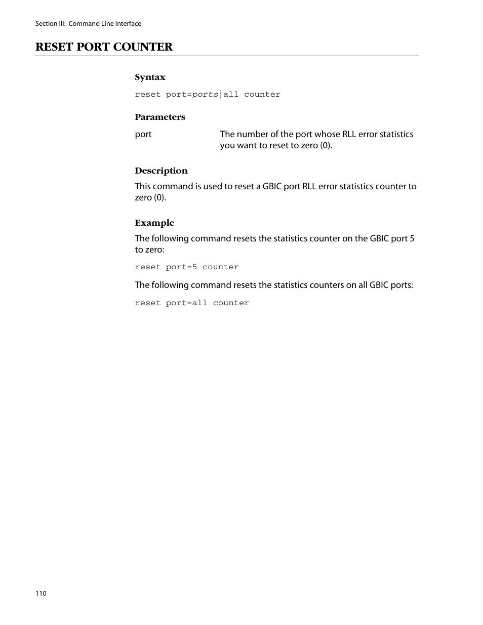 Reset port counter | Allied Telesis AT-S47 User Manual | Page 110 / 154