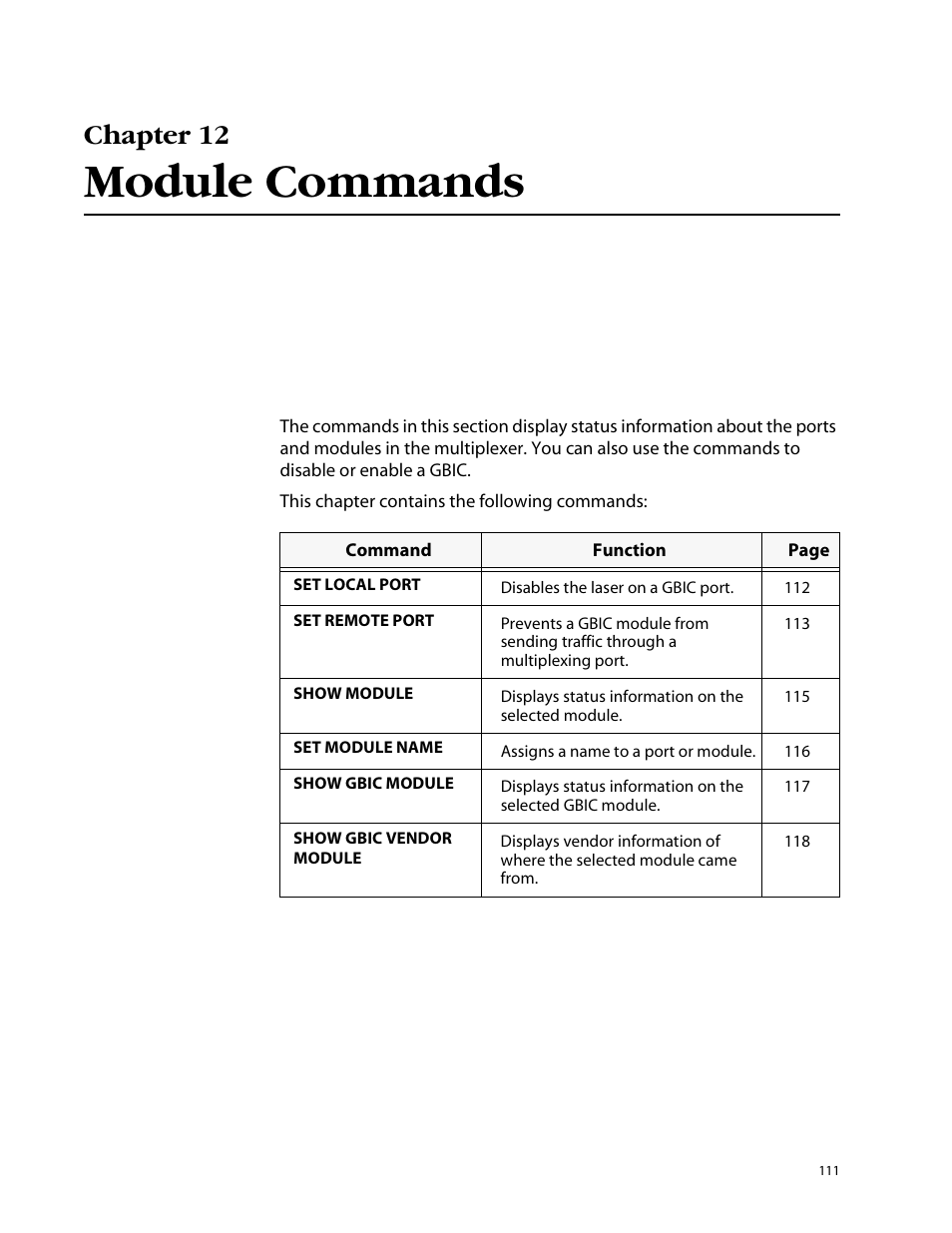 Module commands, Chapter 12 | Allied Telesis AT-S47 User Manual | Page 111 / 154