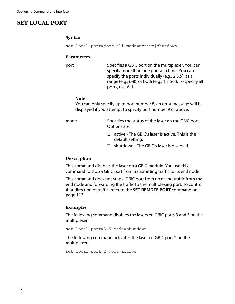 Set local port | Allied Telesis AT-S47 User Manual | Page 112 / 154