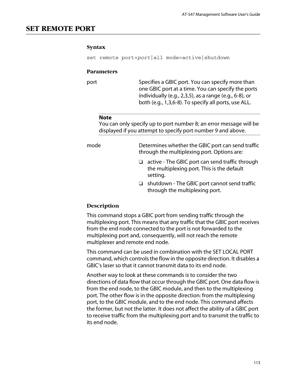 Set remote port | Allied Telesis AT-S47 User Manual | Page 113 / 154