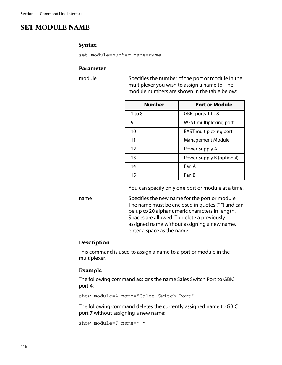 Set module name | Allied Telesis AT-S47 User Manual | Page 116 / 154