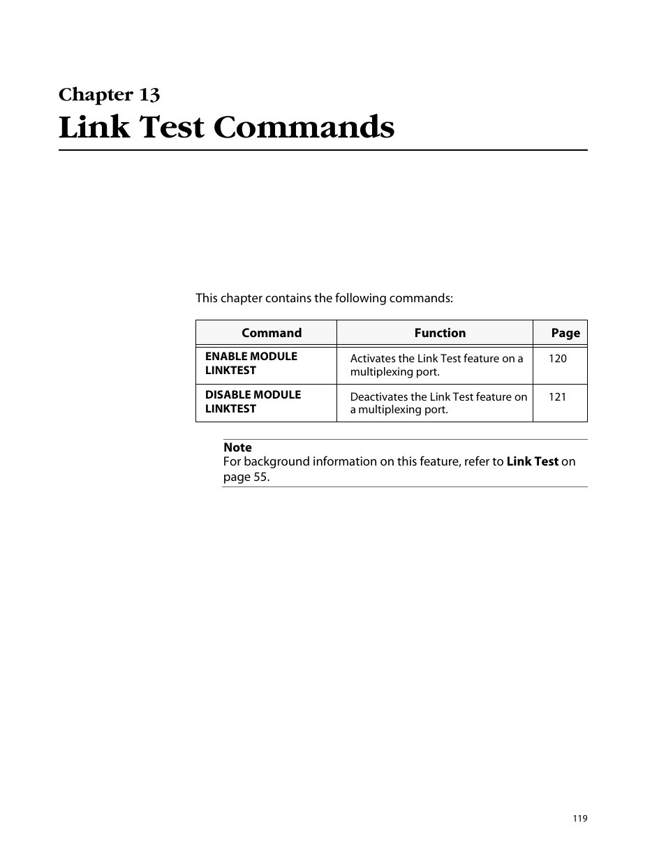 Link test commands, Chapter 13 | Allied Telesis AT-S47 User Manual | Page 119 / 154