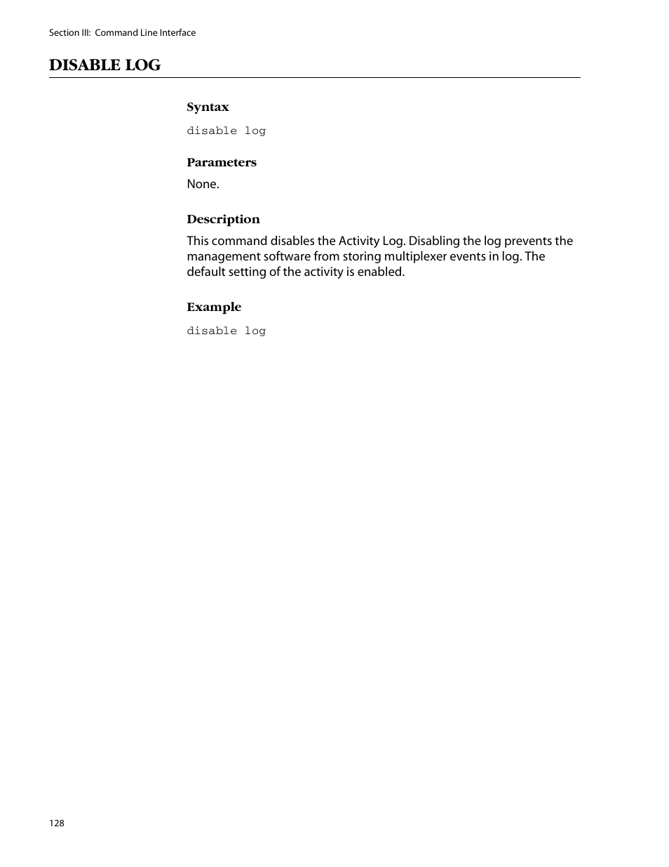 Disable log | Allied Telesis AT-S47 User Manual | Page 128 / 154