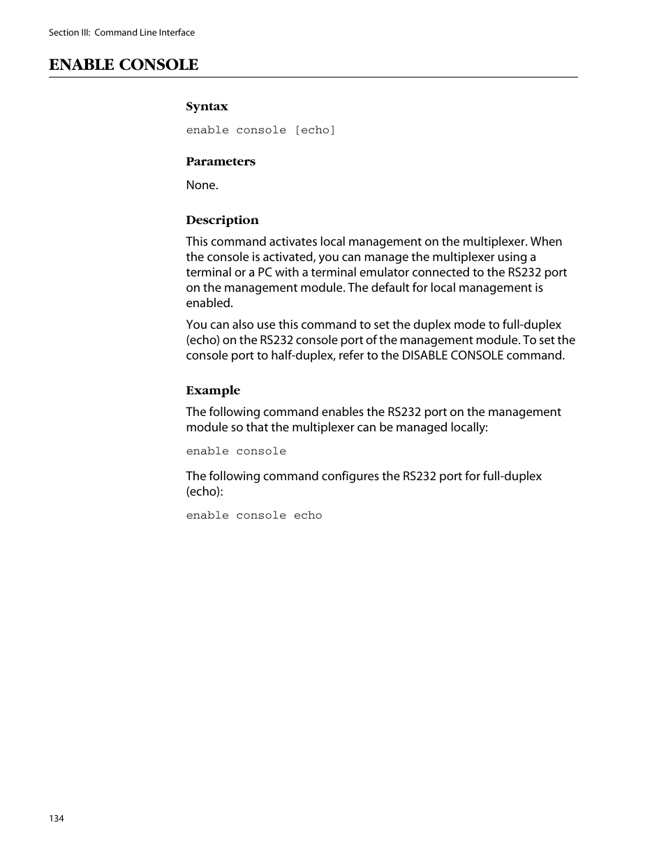 Enable console | Allied Telesis AT-S47 User Manual | Page 134 / 154