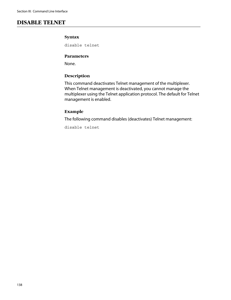Disable telnet | Allied Telesis AT-S47 User Manual | Page 138 / 154