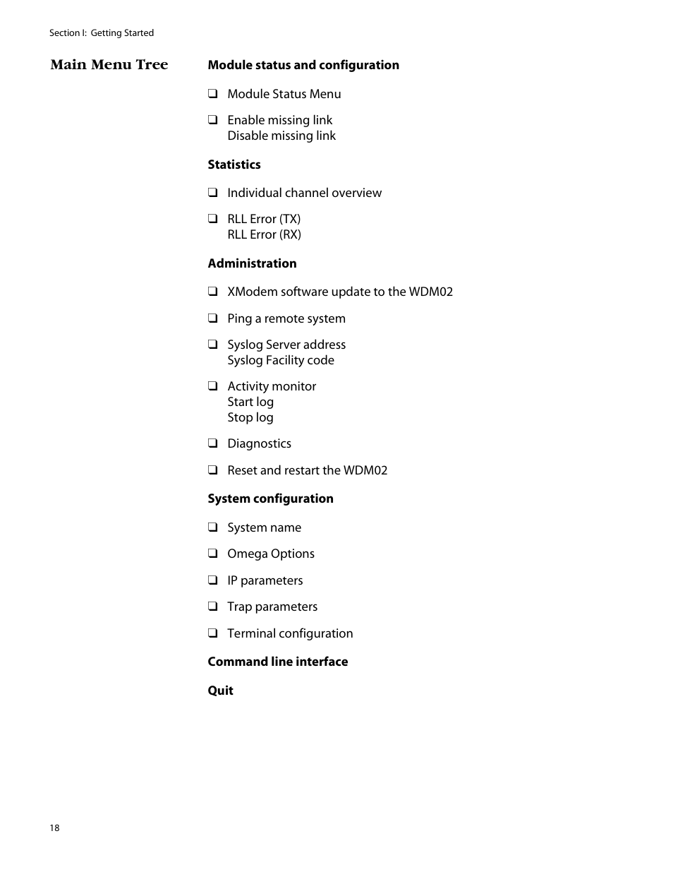 Main menu tree | Allied Telesis AT-S47 User Manual | Page 18 / 154