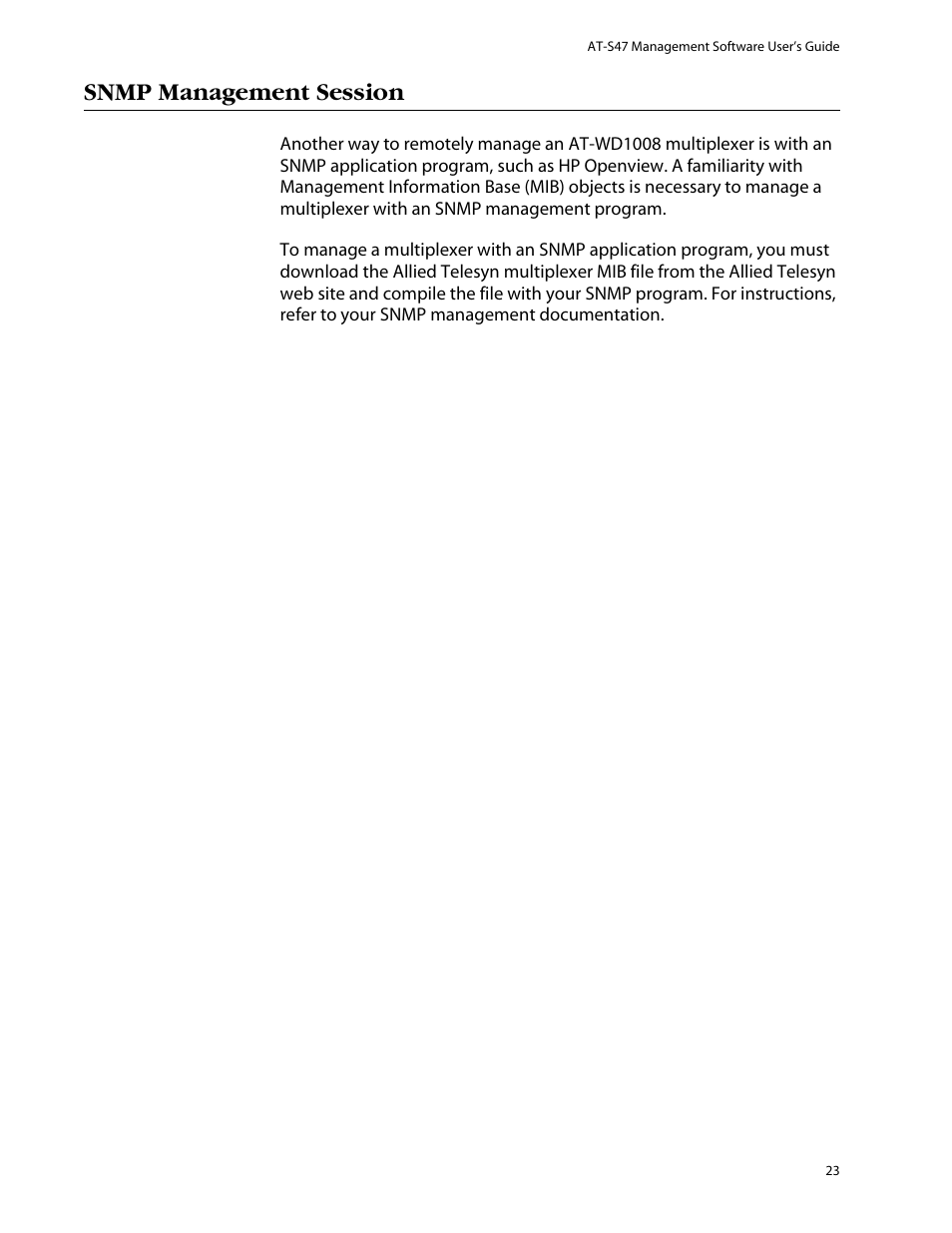 Snmp management session | Allied Telesis AT-S47 User Manual | Page 23 / 154