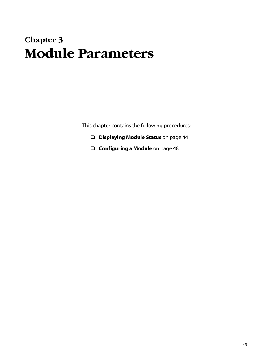 Chapter 3 module parameters, Module parameters, Chapter 3 | Allied Telesis AT-S47 User Manual | Page 43 / 154